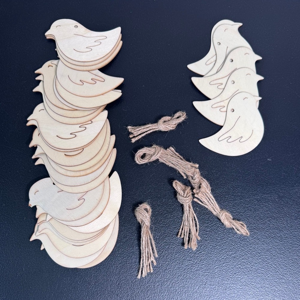 Unfinished Wood Bird Cutouts with Twine DIY Craft Ornaments Gift Tags
